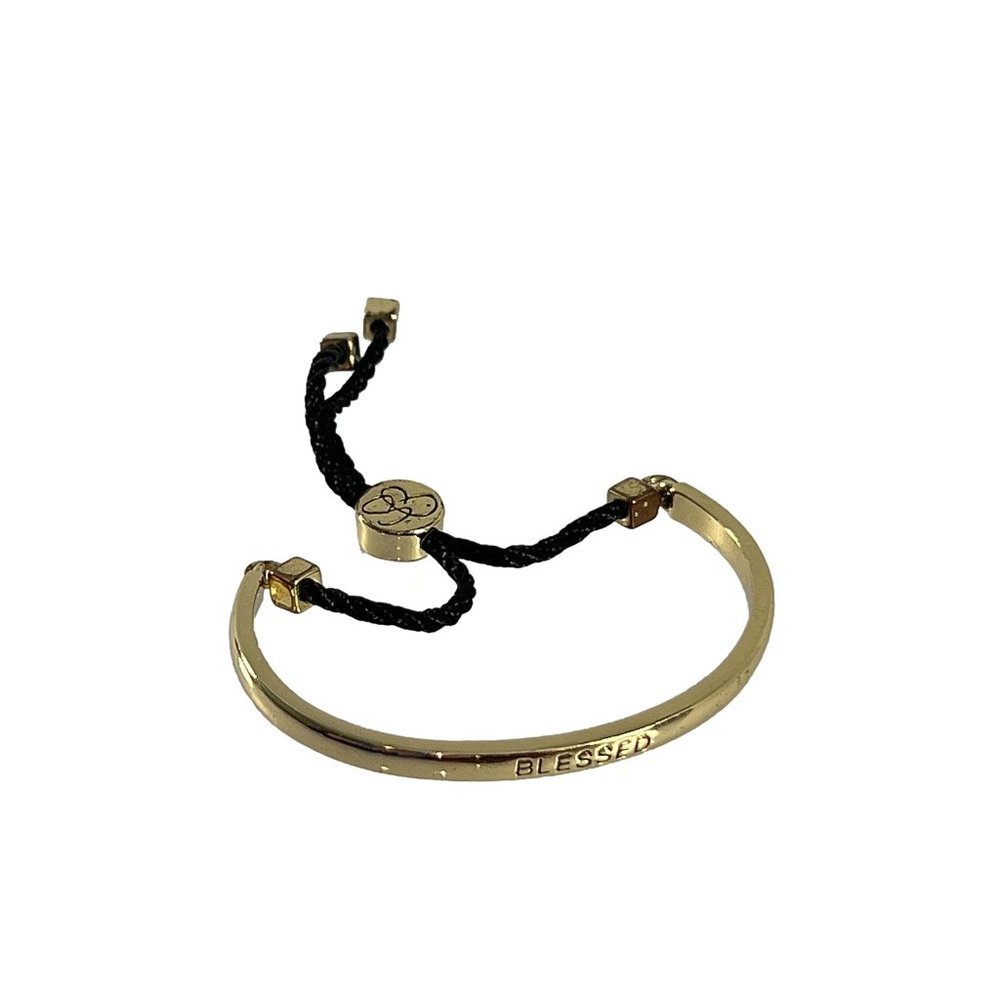 Gold Tone Black Braided Rope Bracelet Blessed Inspirational Adjustable